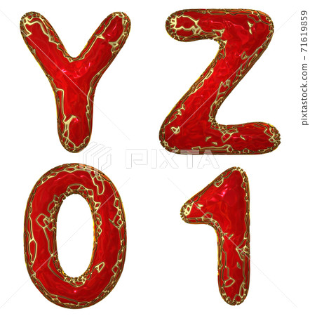 Realistic 3D letters set Y, Z, 0, 1 made of gold shining metal letters. Realistic 3D letters set Y, Z, 0, 1 made of gold shining metal letters. 71619859