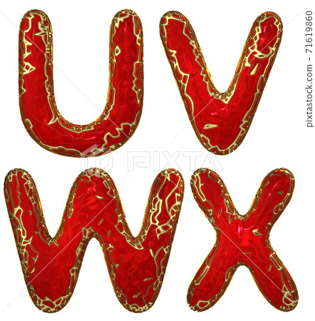 Realistic 3D letters set U, V, W, X made of gold shining metal letters. Realistic 3D letters set U, V, W, X made of gold shining metal letters. 71619860