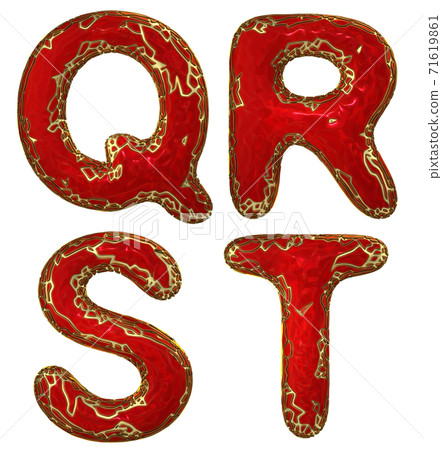 Realistic 3D letters set Q, R, S, T made of gold shining metal letters. Realistic 3D letters set Q, R, S, T made of gold shining metal letters. 71619861