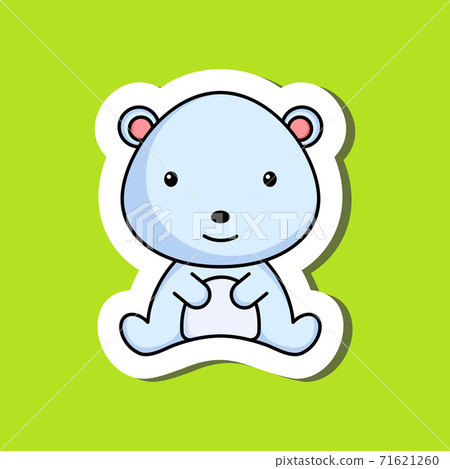 Cute cartoon sticker little polar bear logo template. Mascot animal character design of album, scrapbook, greeting card, invitation, flyer, sticker, card. Vector stock illustration. 71621260