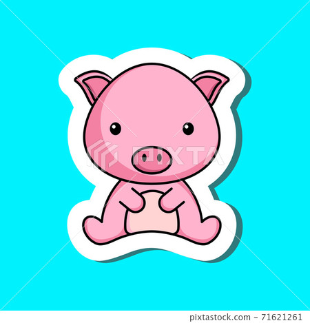 Cute cartoon sticker little pig logo template. Mascot animal character design of album, scrapbook, greeting card, invitation, flyer, sticker, card. Vector stock illustration. 71621261