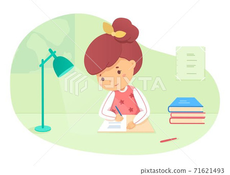 Schoolgirl Is Doing Homework Cute Smiling Girl Stock Illustration