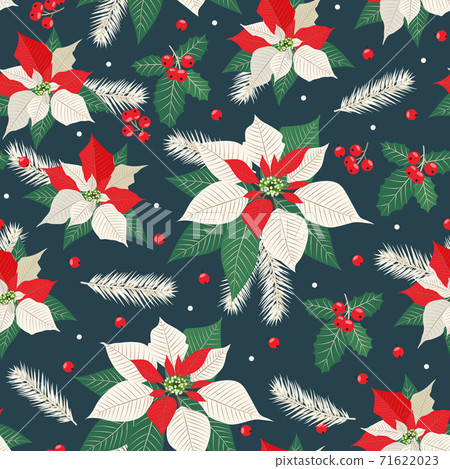 Christmas seamless pattern with poinsettia plant background, Winter pattern, wrapping paper, winter greetings, web page background, Christmas and New Year greeting cards Christmas seamless pattern with poinsettia plant background, Winter pattern, wrapping paper, winter greetings, web page background, Christmas and New Year greeting cards 71622023