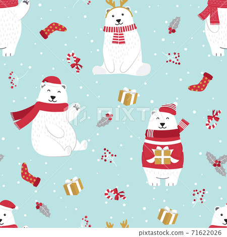 Christmas seamless pattern with polar bear background, Winter pattern with holly berry, wrapping paper, winter greetings, web page background, Christmas and New Year greeting cards Christmas seamless pattern with polar bear background, Winter pattern with holly berry, wrapping paper, winter greetings, web page background, Christmas and New Year greeting cards 71622026