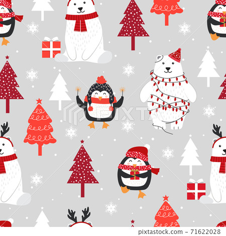 Christmas seamless pattern with polar bear background, Winter pattern with penguin, wrapping paper, winter greetings, web page background, Christmas and New Year greeting cards Christmas seamless pattern with polar bear background, Winter pattern with penguin, wrapping paper, winter greetings, web page background, Christmas and New Year greeting cards 71622028