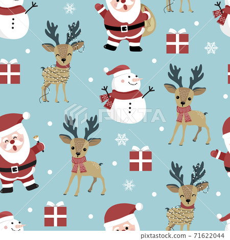Christmas seamless pattern with santa and reindeer background, Winter pattern with snowflakes, wrapping paper, winter greetings, web page background, Christmas and New Year greeting cards Christmas seamless pattern with santa and reindeer background, Winter pattern with snowflakes, wrapping paper, winter greetings, web page background, Christmas and New Year greeting cards 71622044