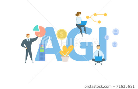 AGI, Adjusted Gross Income. Concept with keywords, people and icons. Flat vector illustration. Isolated on white. 71623651