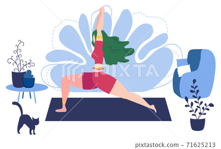 Relaxed young woman enjoying rest. Girl meditates. Trendy flat cartoon style. Meditation at Home Relaxed young woman enjoying rest. Girl meditates. Trendy flat cartoon style. Meditation at Home 71625213