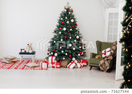 Christmas tree with gifts decor New Year postcard Christmas tree with gifts decor New Year postcard 71627544