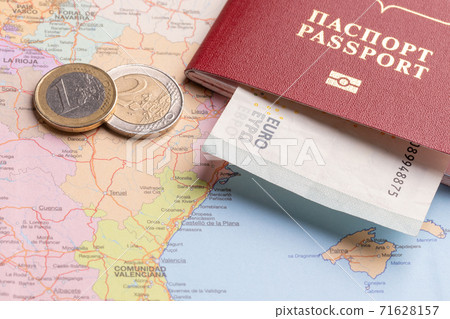 Travel and tourist packages - Russian passport, euro, vacation planning cards Travel and tourist packages - Russian passport, euro, vacation planning cards 71628157