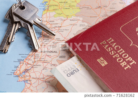 Travel and tourist packages - Russian passport, euro, maps, house keys and vacation planning machines Travel and tourist packages - Russian passport, euro, maps, house keys and vacation planning machines 71628162