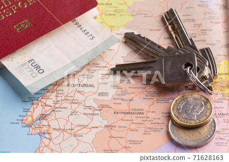 Travel and tourist packages - Russian passport, euro, maps, house keys and vacation planning machines Travel and tourist packages - Russian passport, euro, maps, house keys and vacation planning machines 71628163