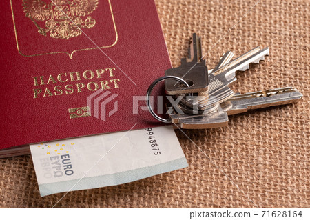 Travel and tourist packages - Russian passport, euro, maps, house keys and vacation planning machines Travel and tourist packages - Russian passport, euro, maps, house keys and vacation planning machines 71628164