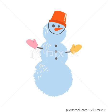 Snowman with Bucket and Warm Mittens Vector... - Stock Illustration ...