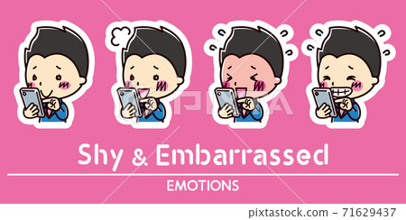 智能手機和男性面部表情套裝/害羞/尷尬 71629437