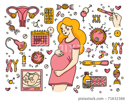 Pregnancy set in Doodle style, prenatal care - Stock Illustration ...