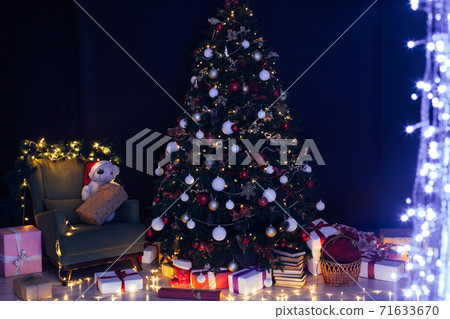 Christmas tree with gift lights garland decor new year Christmas tree with gift lights garland decor new year 71633670