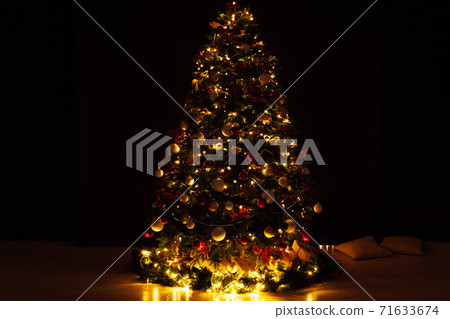 Christmas tree with gift lights garland decor new year Christmas tree with gift lights garland decor new year 71633674