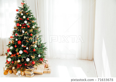 Christmas tree with gifts lights garland decor new year Christmas tree with gifts lights garland decor new year 71633678