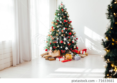 Christmas tree with gifts lights garland decor new year Christmas tree with gifts lights garland decor new year 71633681
