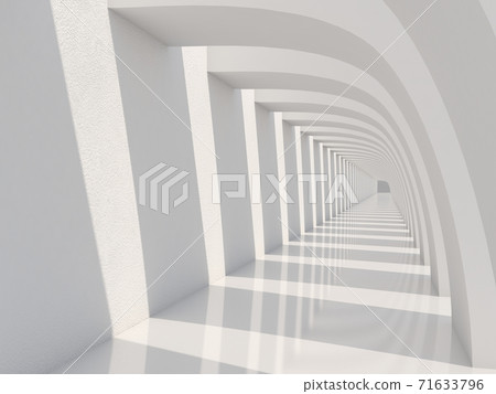 Empty long corridor with sunlight and shadow. White tunnel background. 3D Rendering Empty long corridor with sunlight and shadow. White tunnel background. 3D Rendering 71633796
