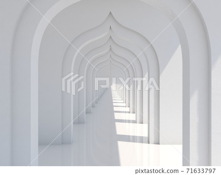Empty long corridor with sunlight and shadow. White tunnel background. 3D Rendering 71633797