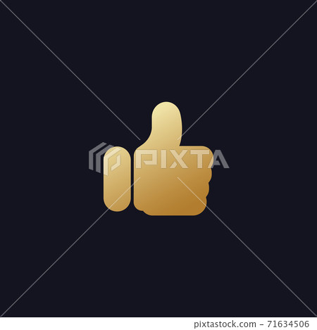 Golden thumb up. Yellow like approval in social networks marketing vote with successful comments. 71634506