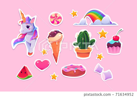 Cute stickers for girls cartoon unicorn, ice cream 71634952
