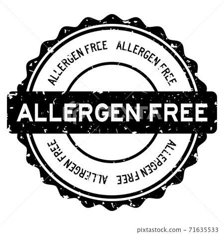 Grunge black allergen free word round rubber seal stamp on white background 71635533