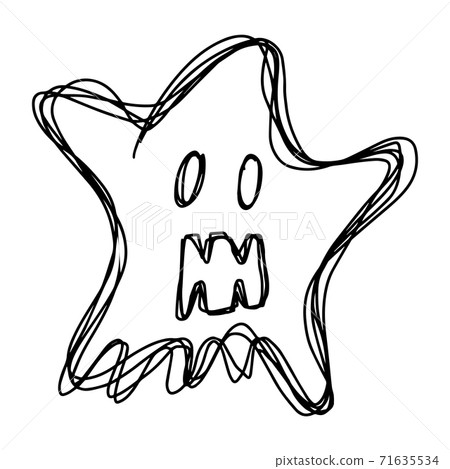 Black color doodle line handdrawing in ghost shape on white background Black color doodle line handdrawing in ghost shape on white background 71635534
