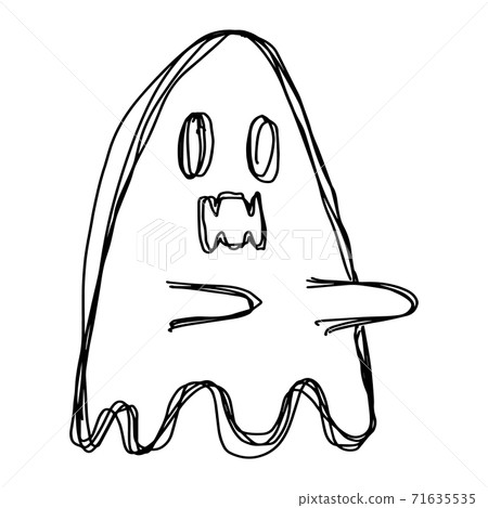 Black color doodle line handdrawing in ghost shape on white background Black color doodle line handdrawing in ghost shape on white background 71635535