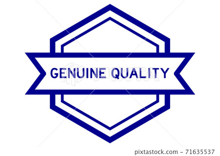 Hexagon vintage label banner in blue color with word genuine quality on white background 71635537