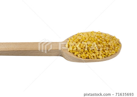 Mung dal or Mung dal bean on wooden spoon isolated Mung dal or Mung dal bean on wooden spoon isolated 71635693