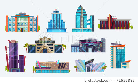 Buildings icons, city hotels and night clubs set 71635885
