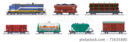 Train freight wagons, railway cargo containers vector Train freight wagons, railway cargo containers vector 71635890