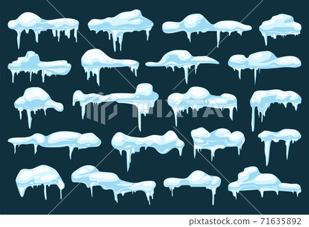 Snow caps, snowy ice or frozen icicles cartoon set 71635892