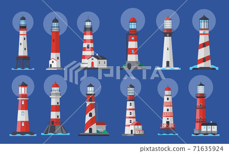 Lighthouse beacon searchlight, ship navigation vector illustration 71635924