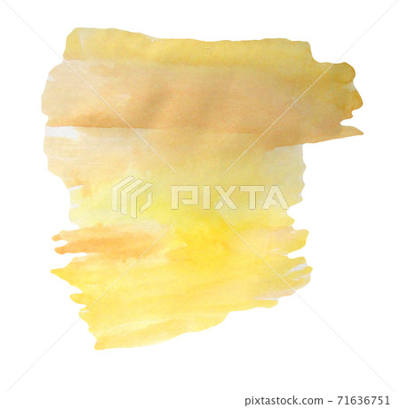 A blot of yellow watercolor. Watercolor paint texture and transition. Isolated on white background. For design and shaping, prints, websites, decors and banners. 71636751