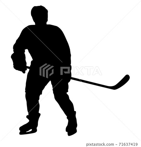 Silhouette of hockey player on white background 71637419