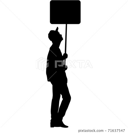 Black silhouettes of woman and man with banner on white background Black silhouettes of woman and man with banner on white background 71637547