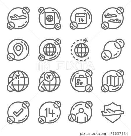Travel bubble icon illustration vector set. Contains such icons as Business bubble, quarantine, travel, trip, transport, flight, travel bubble, and more. Expanded StrokeTravel bubble icon illustration 71637584