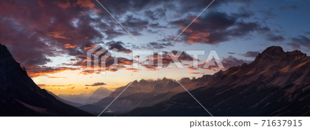Canadian Rockies viewed from the top of a mountain. 71637915
