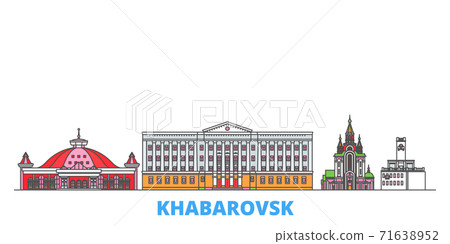 Russia, Khabarovsk line cityscape, flat vector. Travel city landmark, oultine illustration, line world icons Russia, Khabarovsk line cityscape, flat vector. Travel city landmark, oultine illustration, line world icons 71638952