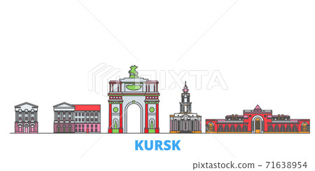 Russia, Kursk line cityscape, flat vector. Travel city landmark, oultine illustration, line world icons Russia, Kursk line cityscape, flat vector. Travel city landmark, oultine illustration, line world icons 71638954