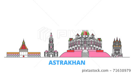 Russia, Astrakhan line cityscape, flat vector. Travel city landmark, oultine illustration, line world icons 71638979