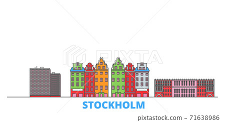 Sweden, Stockholm City line cityscape, flat vector. Travel city landmark, oultine illustration, line world icons 71638986