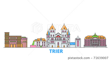 Germany, Trier line cityscape, flat vector. Travel city landmark, oultine illustration, line world icons Germany, Trier line cityscape, flat vector. Travel city landmark, oultine illustration, line world icons 71639007