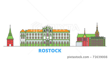 Germany, Rostock line cityscape, flat vector. Travel city landmark, oultine illustration, line world icons Germany, Rostock line cityscape, flat vector. Travel city landmark, oultine illustration, line world icons 71639008