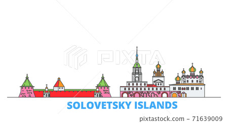Russia, Solovetsky Islands line cityscape, flat vector. Travel city landmark, oultine illustration, line world icons 71639009