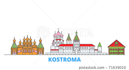 Russia, Kostroma line cityscape, flat vector. Travel city landmark, oultine illustration, line world icons Russia, Kostroma line cityscape, flat vector. Travel city landmark, oultine illustration, line world icons 71639010